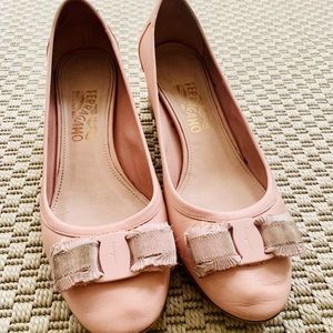 Ferragamo baby pink block heels